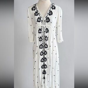 Free people embroidered fable, maxi dress black white/floral